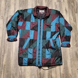 Vintage 80s Dani Colby Quilt Color Block Nylon Jacket Ski Pea Coat Size Small